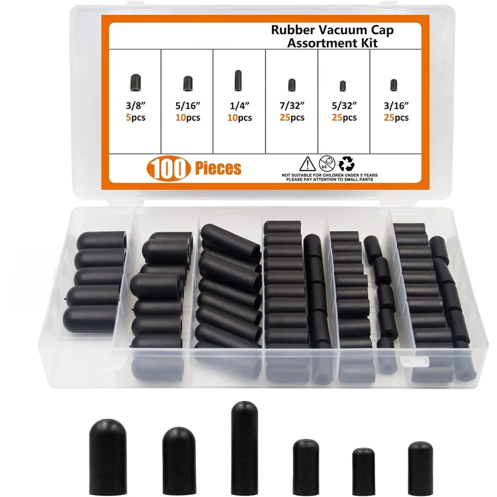 80-160Pcs Black Rubber Vacuum Covers Assortment Kit For Car Carburetor Valve Dust Cap Seals Automotive Maintenance Tool