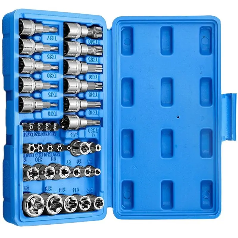 ABNL Professional 34Pcs Torx Bit Socket Set E-Torx Star Sockets 1/4