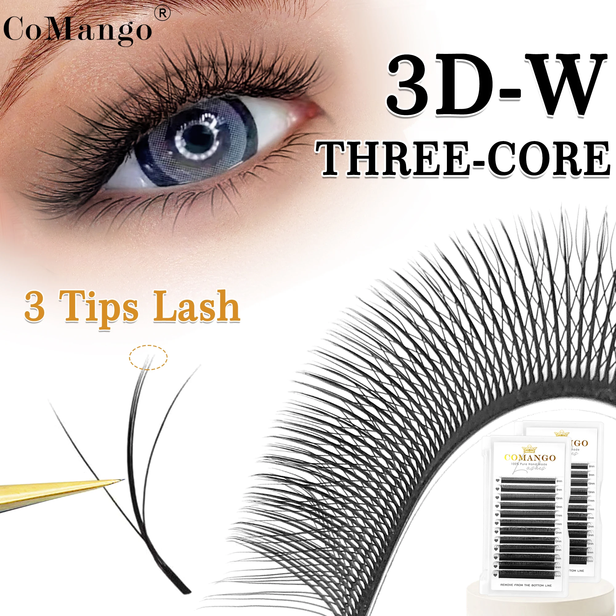 CoMango W-förmige 3d Wimpern Verlängerung farbige Wimpern einzelne schwarz lila braun blau Seide Wimpern super weiche Ombre Wimpern