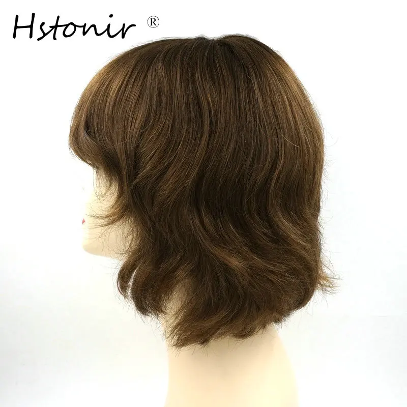 Hstonir Natural Wave Hair Wigs European Remy Hair French Lace In Front With Weft Back For Women Short Human Hair Tops G016