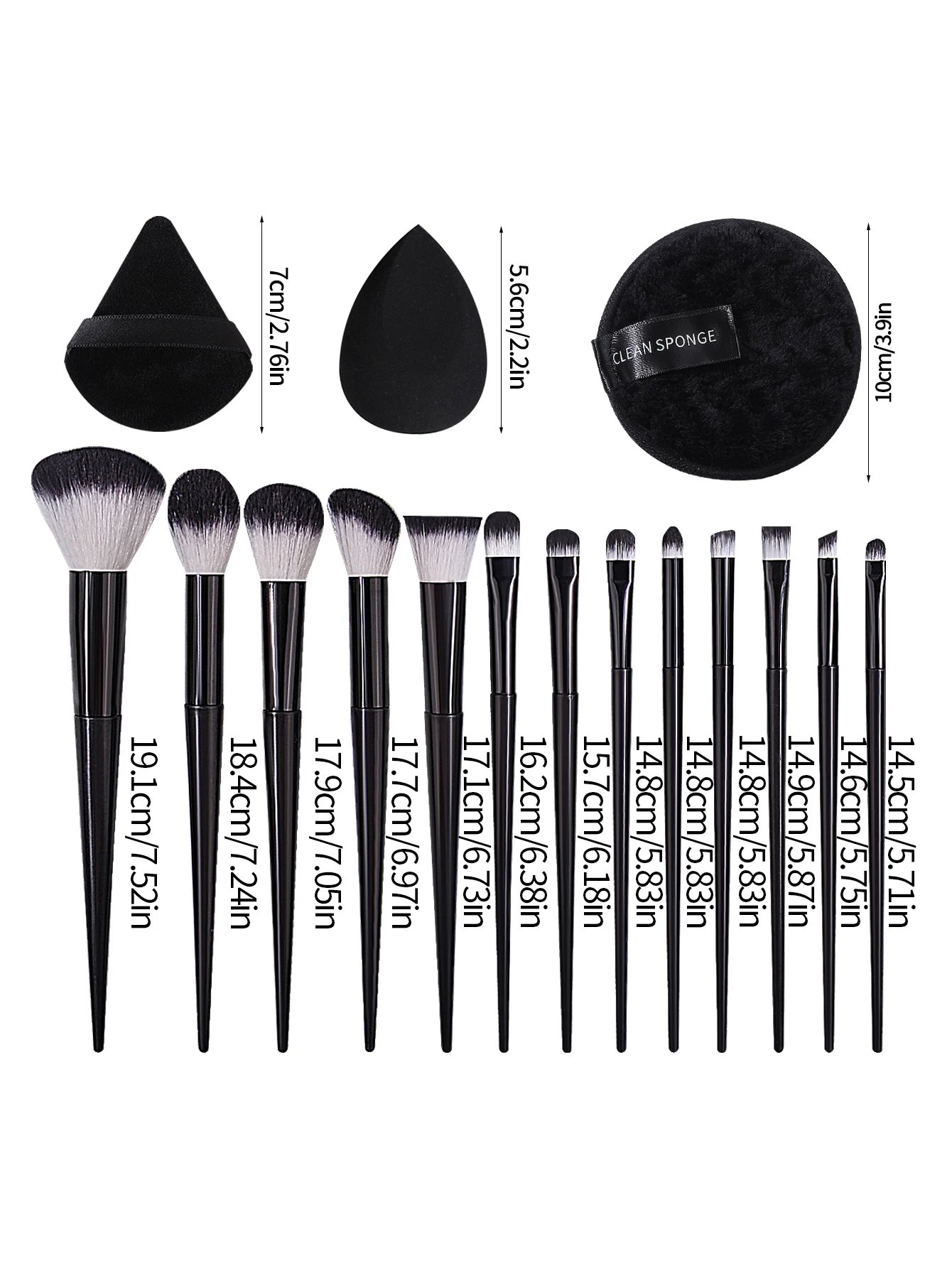 18-delige multifunctionele gezichtsmake-upborstelset + zachte make-upspons ei driehoekige poederdons + ronde reinigingspoederdons