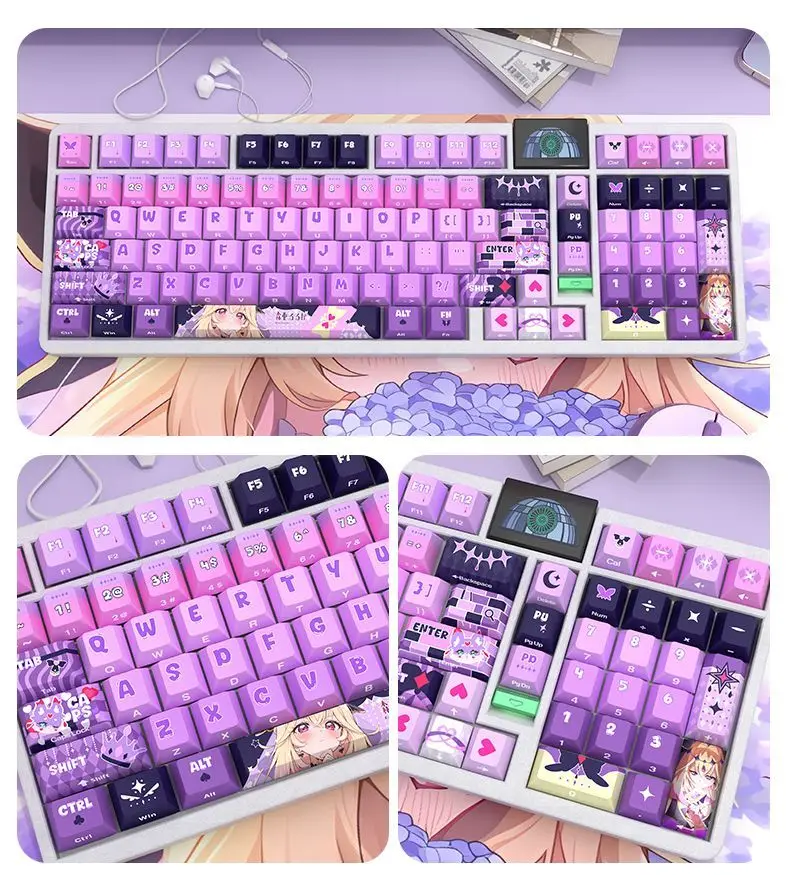 125 Keys Detective Pretty Cure! Moria Ruruka Keycaps Side Engraved Cherry PBT Dye-Sub Custom Key Caps for Mechanical Keyboard
