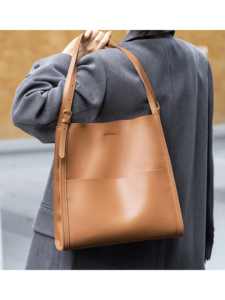 Pure Cowhide Leather Soft Large Capacity Work Tote Bag Solid Color Shoulder Bag Women's Designer Tote Bag Commuter For Women
