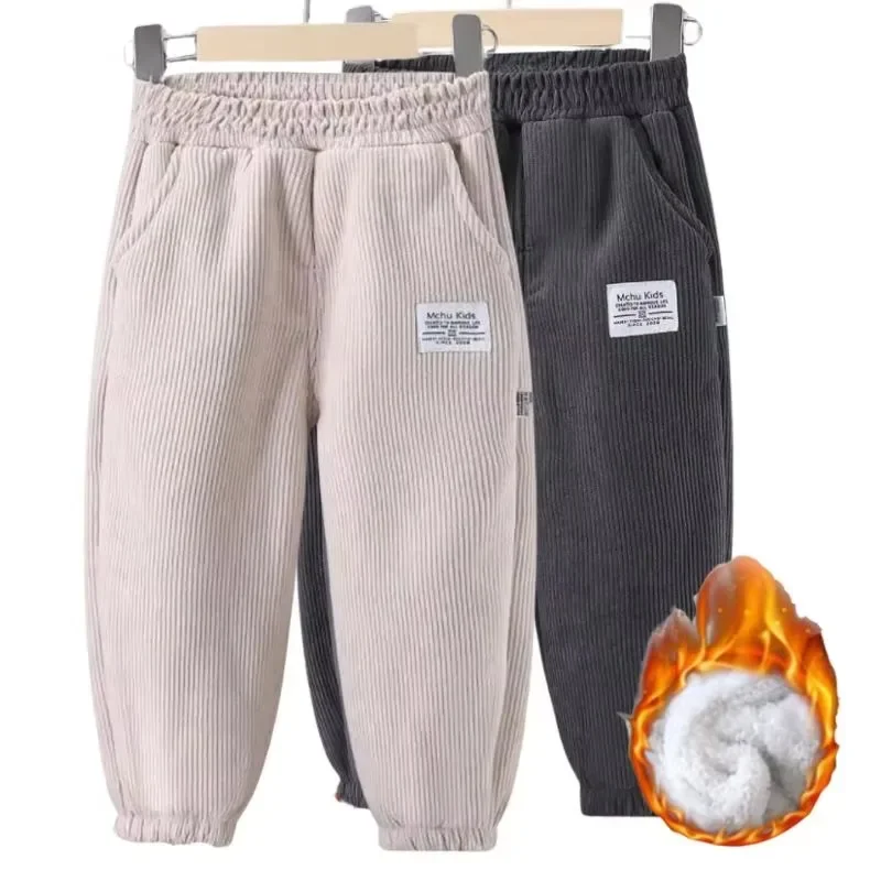ZOETOPKID Winter Jungen Warme Hosen Dicke Plus-Velours-Hosen Kinder Gepolsterte Baumwoll-Lange Hosen Herbst Teenager Lässige Cordhosen – Detail 2