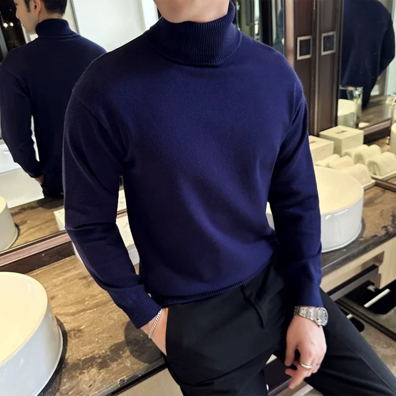 

2023 Korean Turtleneck Sweater High Quality Autumn Winter Solid Color Long Sleeve Warm Knit Sweater Luxury Men Elastic Knit Pull