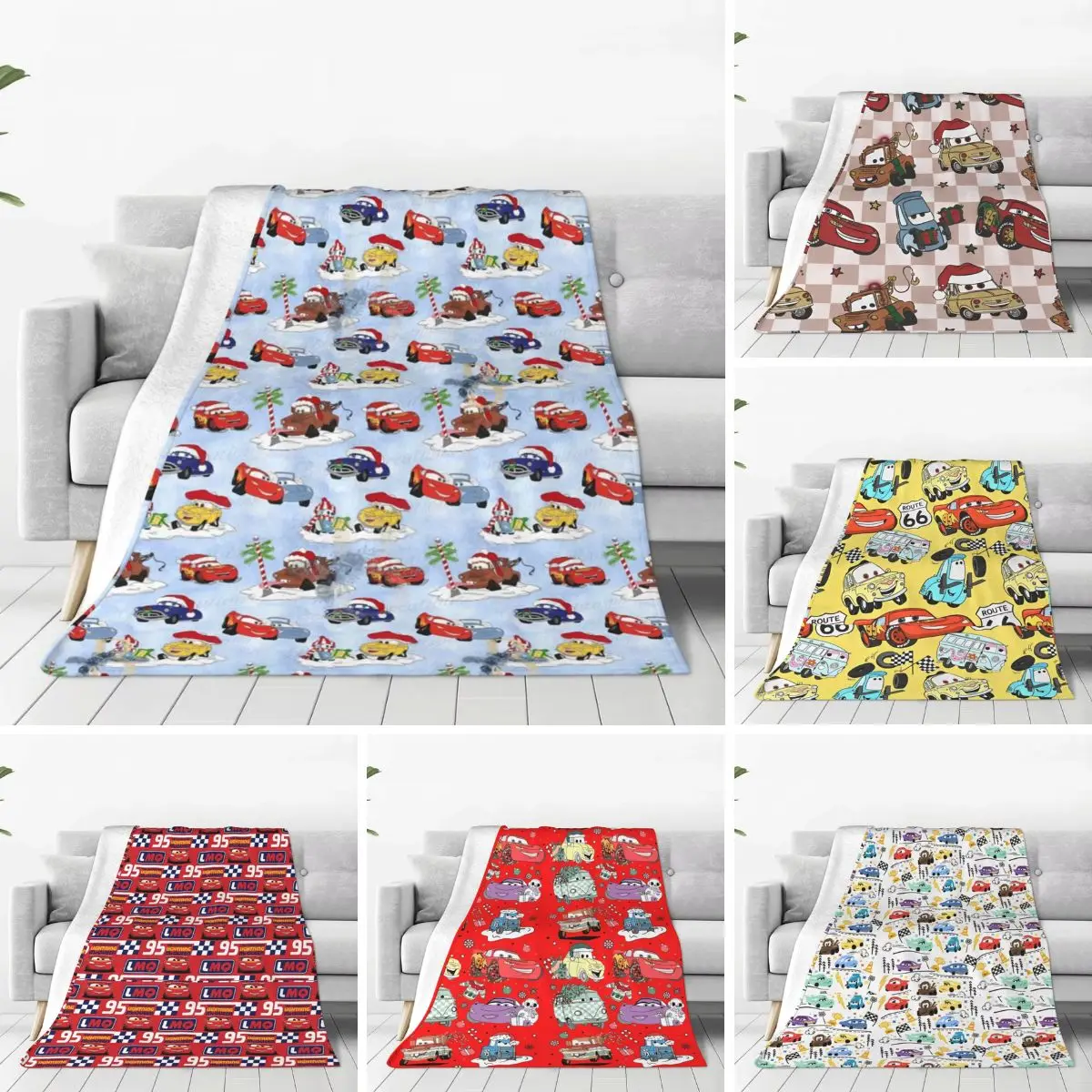 Cars Rains McQueen Cars Cartoon Throw Blanket, Soft Warm Blanket, Couvre-lit au glouton pour chambre à coucher, Couvre-lit esthétique, Noël