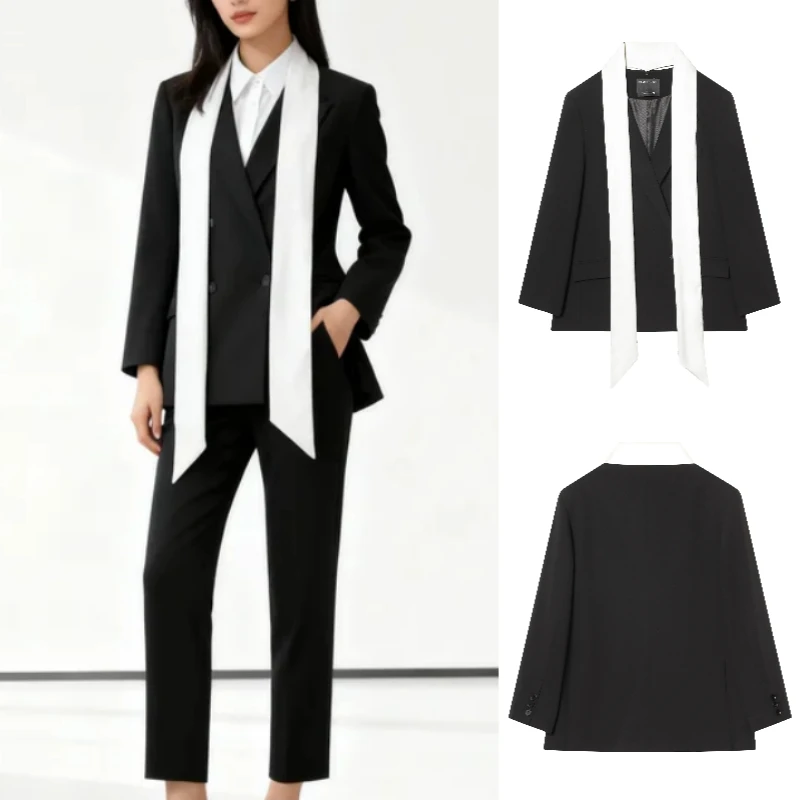 

Осень/зима 2025, высококачественный комплект из шарфа и пиджака с цветными блоками, модный элегантный дизайн для женщин