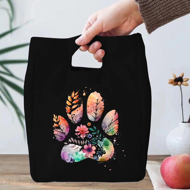 Peace Love Dogs Pattern Cooler Lunch Box Portable Insulated Canvas Lunch Bag Thermal Food Women Kids Funny Dog Paw Lunch Bags