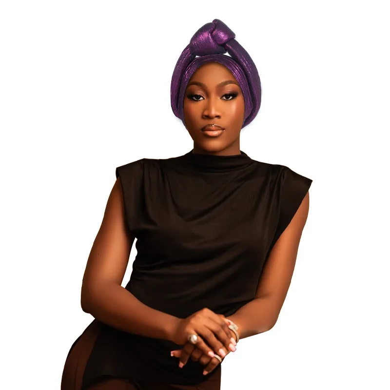 

Latest Nigeria Aso Oke Twist Knot Head Wraps Female Headpiece Turban Cap Bonnet for Women African Already Made Auto Gele Headtie