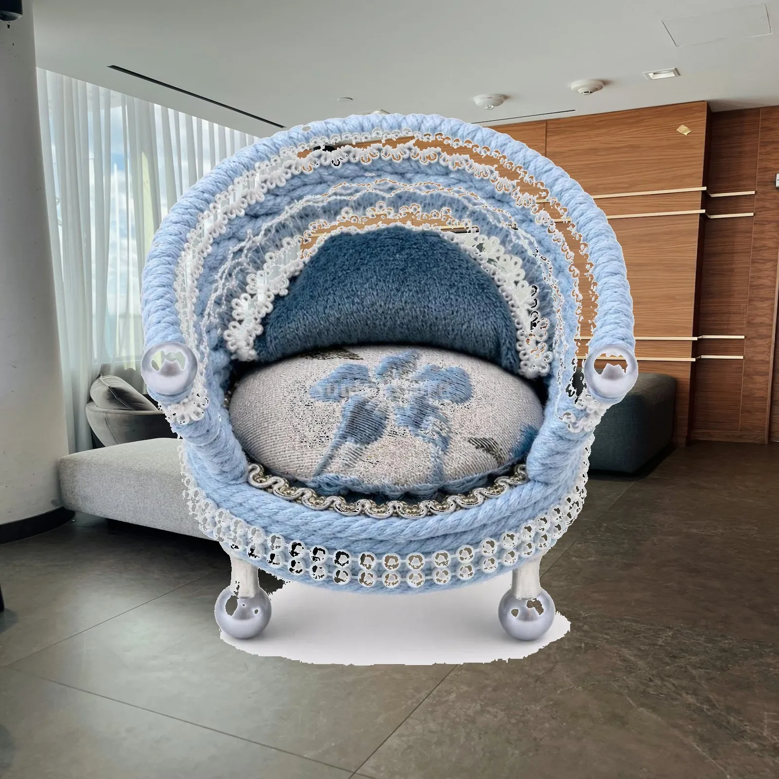 Dollhouse Sofa with Cushion Floral Dollhouse Sofa Miniature Barrel Chair Beaded Furniture Small for Crafters, Craft Scene