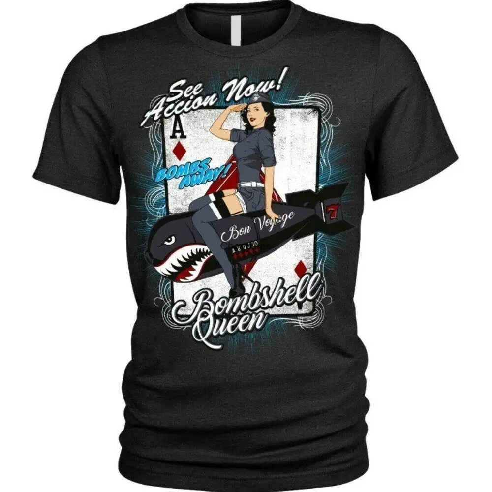 Bombshell Queen pinup usa american army bombs away T Shirt Size S-5XL