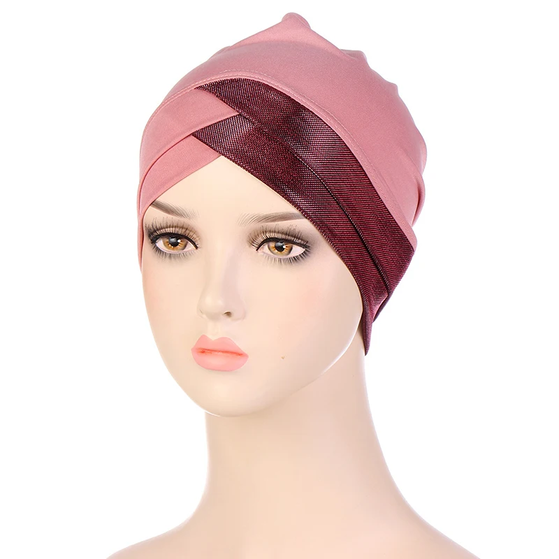 Chapéu Hijab interno para mulheres, turbante, chapéu indiano, boné Hijab interno, chapéu de assentamento, testa cruz, seda brilhante, pano elástico, muçulmano islâmico