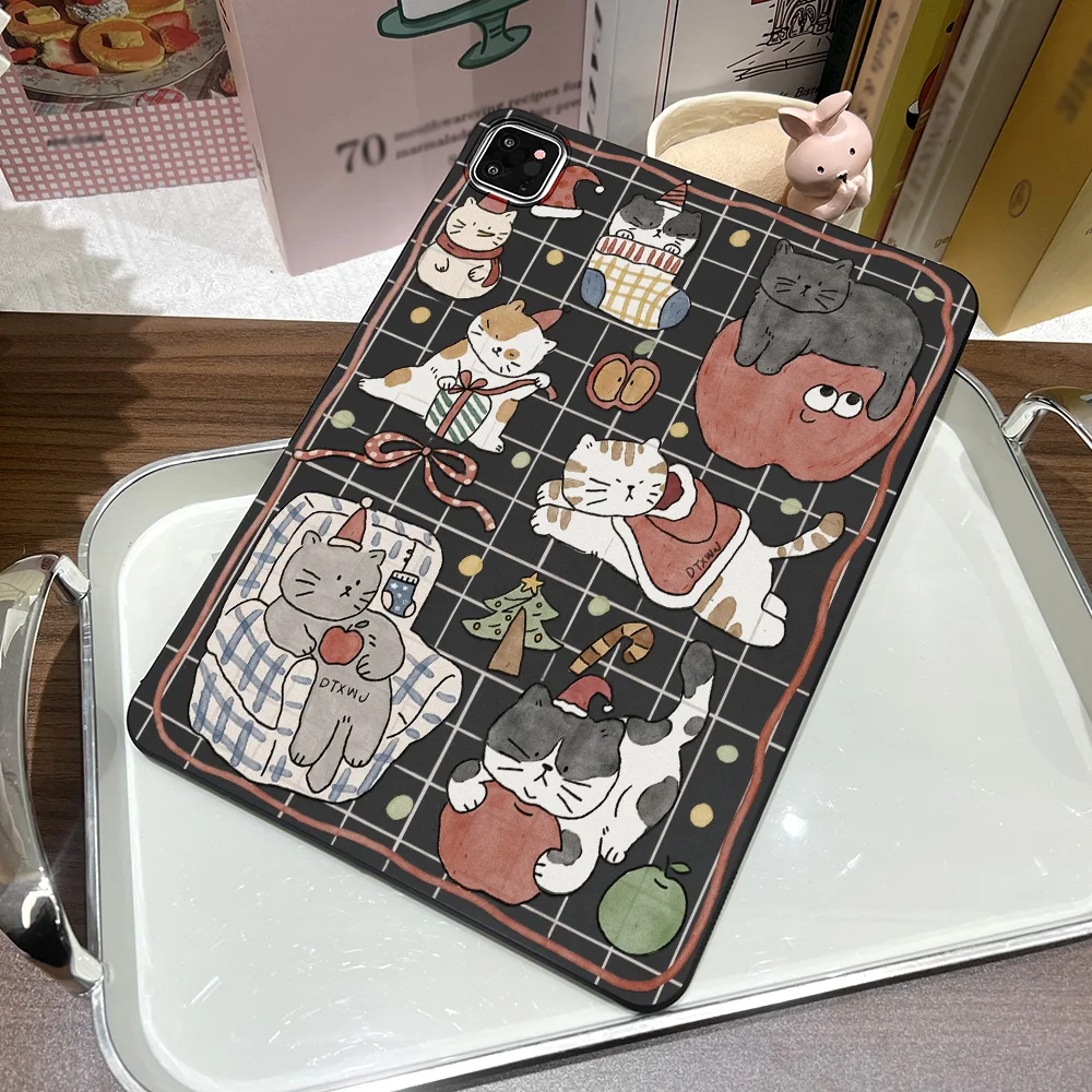 Cute Xmas Kitten Cartoon Straight Edge Matte Tablet Case For Samsung Galaxy Tab S9 S10 S11 S12 Ultra S12 Plus A9 A11 Shell Cover