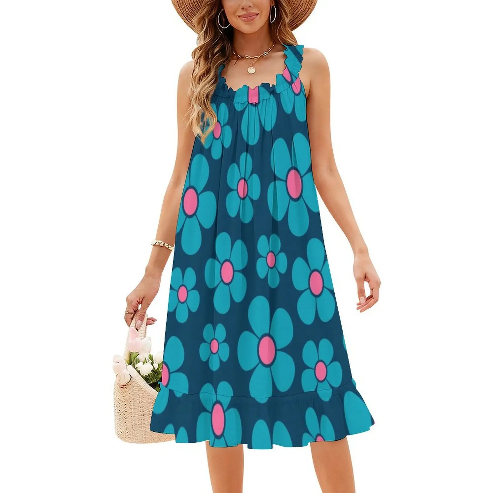 ريتو 1960S نمط منتصف وزارة الدفاع نمط الأزهار المرأة الشارع الشهير فستان الحفلات العصرية طباعة نادي الملابس للإناث نمط حياة 1970S #4