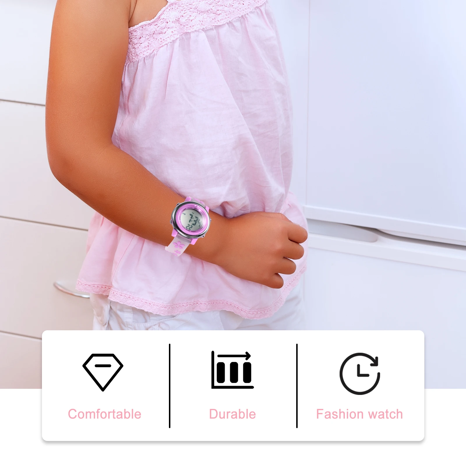 

Kids Waterproof Watch Cartoon Electronic Flower Pattern ABS Stainless Steel Glass Mirror Outdoor Activity Gift