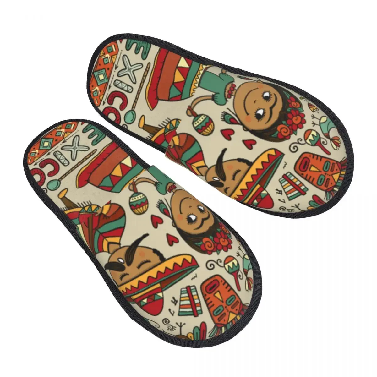 Indoor Mexico Party Pattern Warm Slippers Home Plush Slippers Home Soft Fluffy Slippers