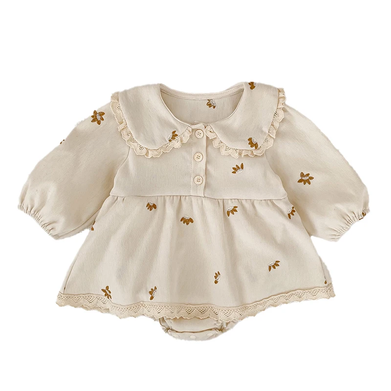 Baby-Mädchen-Stramplerkleid, langärmelig, mit Spitze, Peter-Pan-Kragen, Blumenstickerei, Baby-Overall, Frühling/Herbst, Kleidung für Kleinkinder, 0–24 Monate. – Detail 15