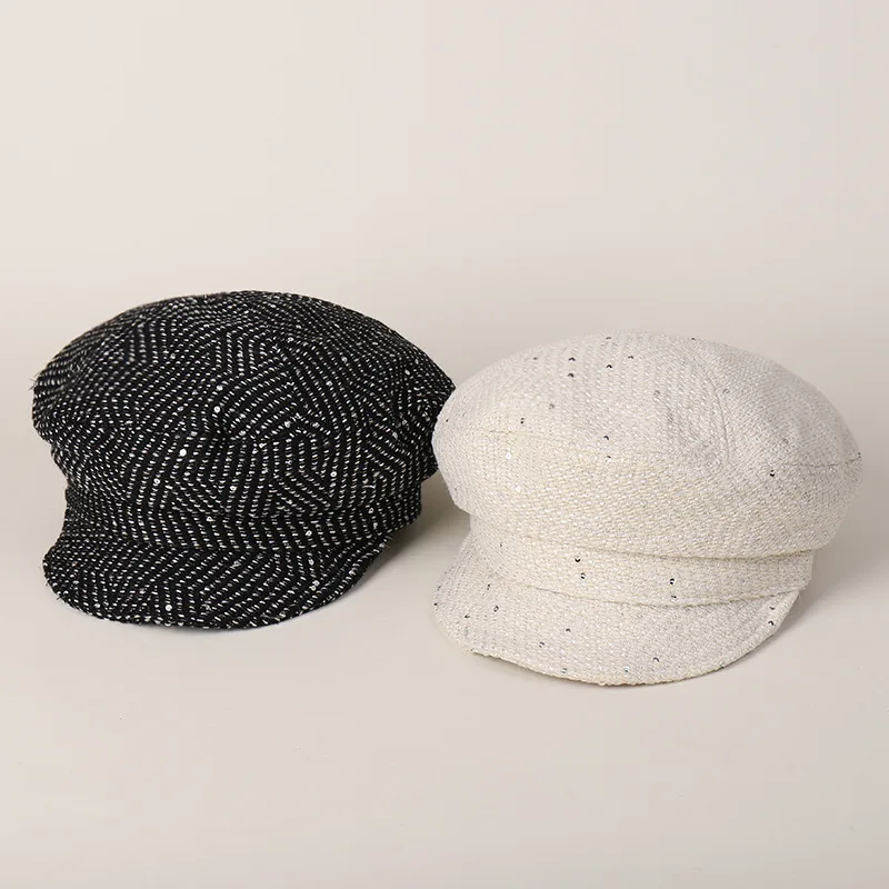 

Octagonal Hat Women Newsboy Cap Sequins Autumn Warm Accessory For Winter Windproof Sun Protection Outdoor Casual