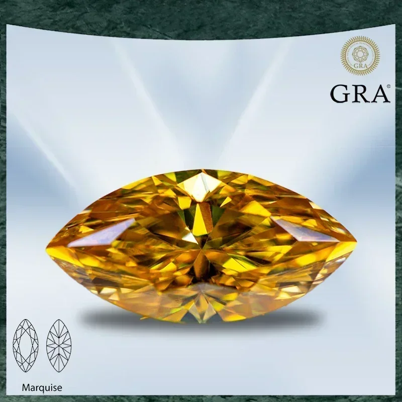 

Moissanite Stone Marquise Cut Golden Yellow Color VVS1 with GRA Certificate for Gemstone Charms Top Jewelry Making Materials