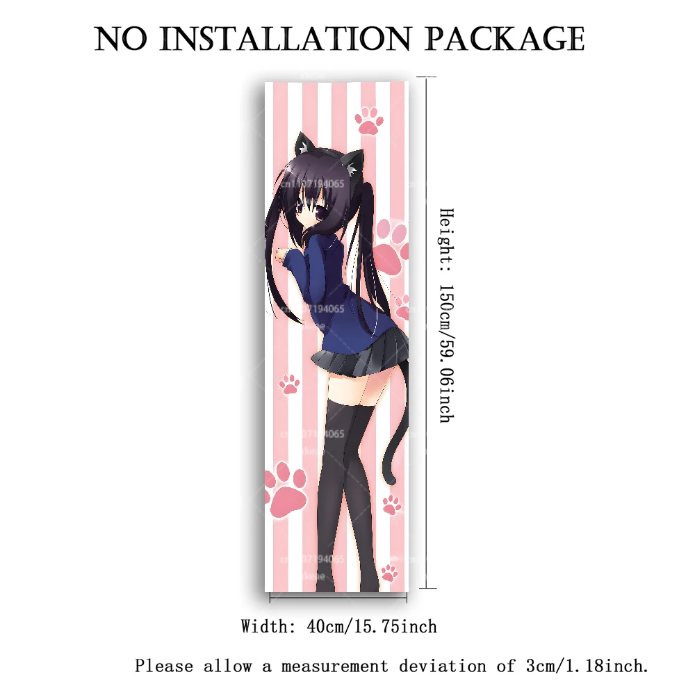 Azusa Nakano Vertical Tapestry, Pink White Stripe Paw Print K-On Long Anime Wall Hanging Bedroom Decor