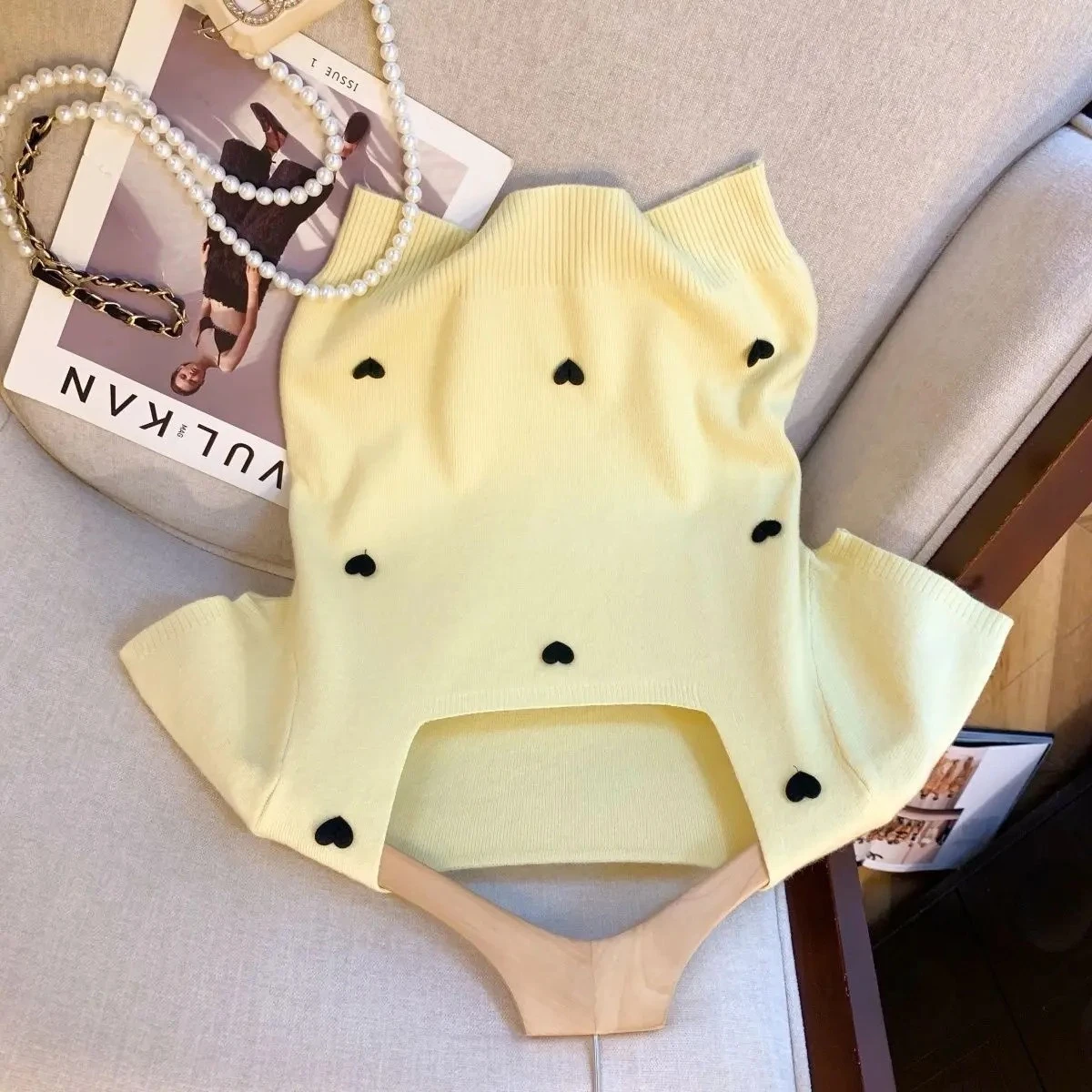 

Sweet French Square Neck Short Sleeve T-Shirt Women Knit Cropped Top Summer Tees Heart Pretty Y2k Tops Kawaii Aesthetic Shirts