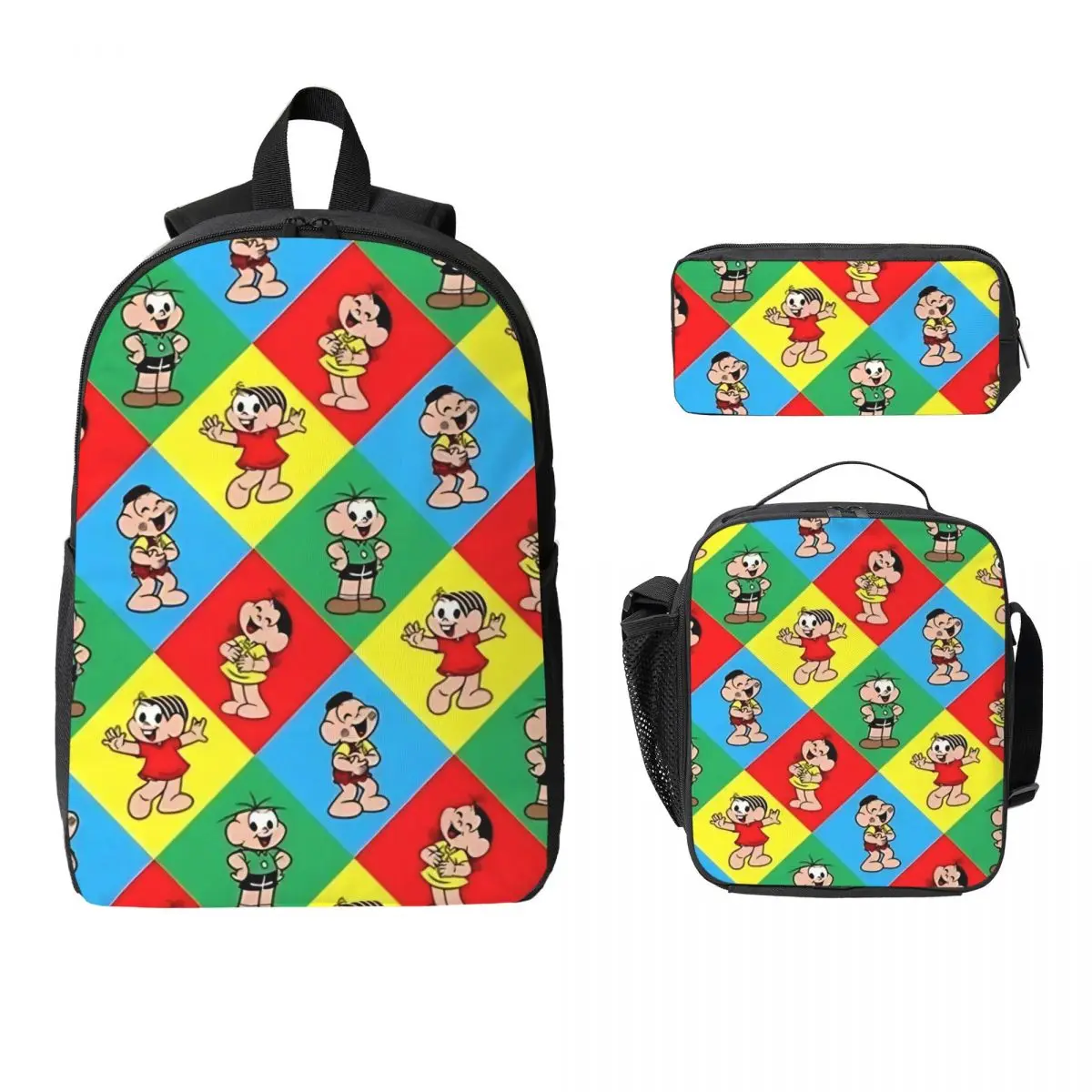 3Pcs Turma Da Monicas School bags Set for Boy Girl Pencil Boxes Backpack Sets with Lunch Box For School Students Daypack