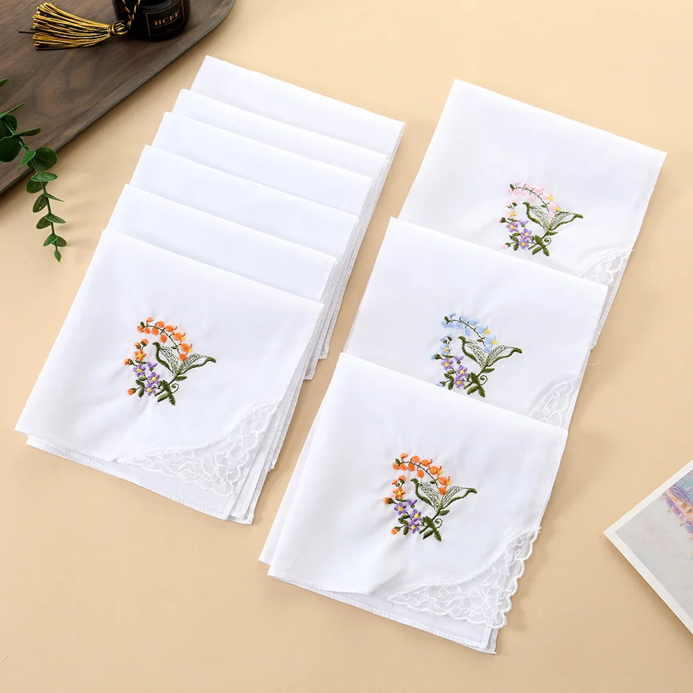 6Pcs Soft Pure Combed Cotton Handkerchiefs, Elegant