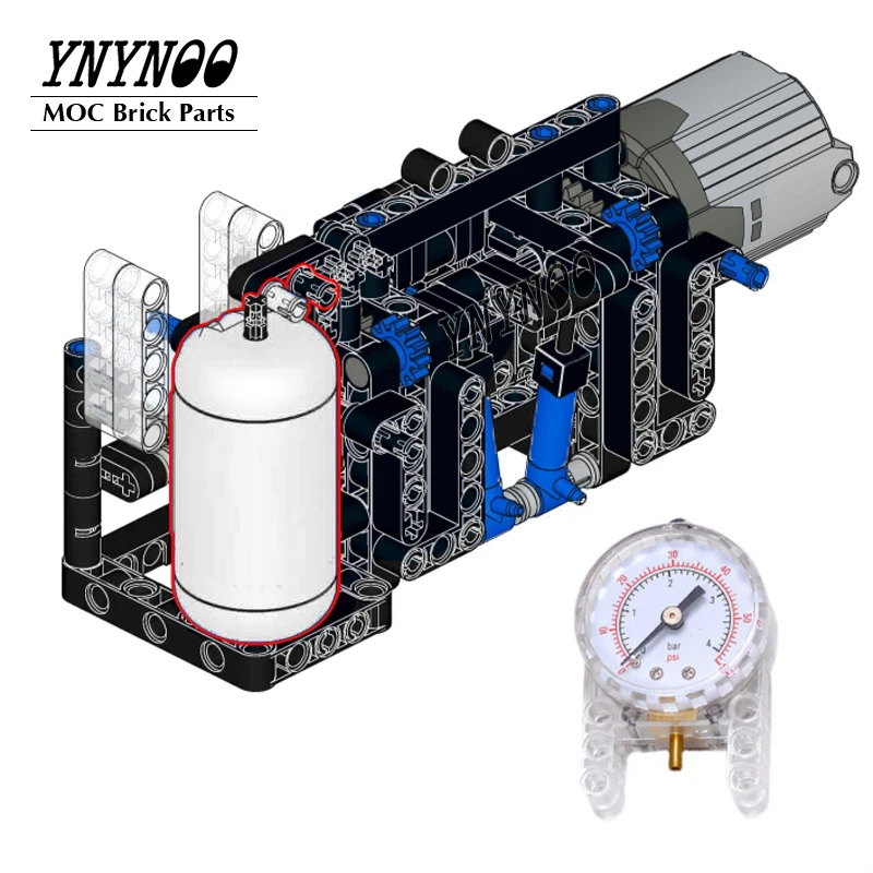 NEW Technical MOC Pneumatic Pump Compact Building Blocks Model with 64065 75974  Airtank Pressure Gauge Manometer MOC Parts Toys