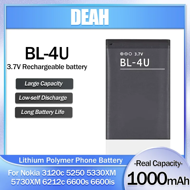 1pcs 3.7V 1000mA BL-4U BL4U BL 4U  Lithium Rechargeable Phone Battery For Nokia 8800 206 515 5250 5330 XpressMusic Arte E75 5730