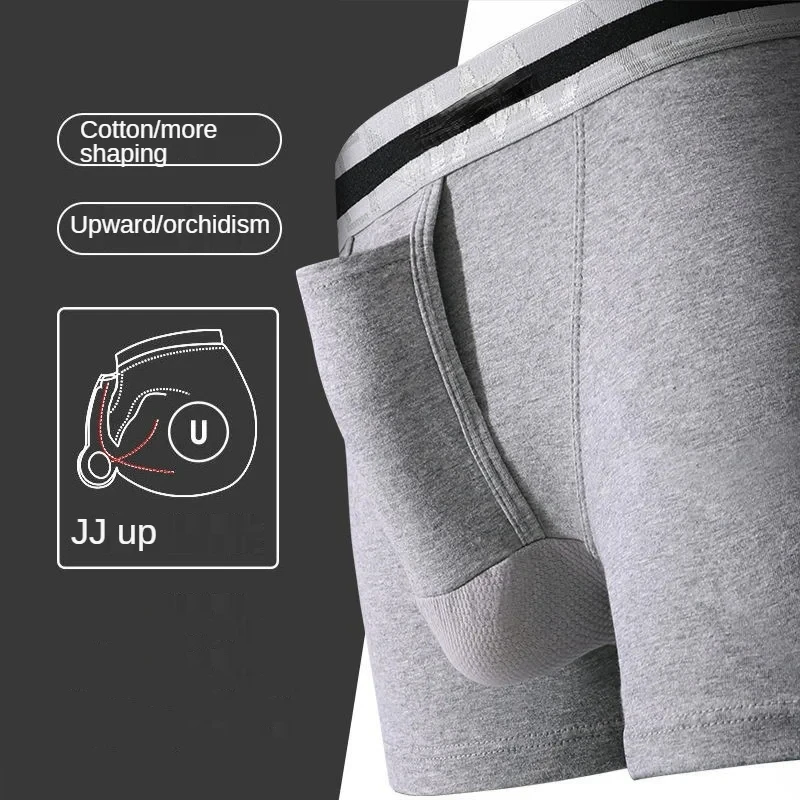 

Men's Underwear Cotton Boxer Shorts Bullet Separation Varicocele Scrotum Pocket Four Corners Testicle-raising Sexy Briefs