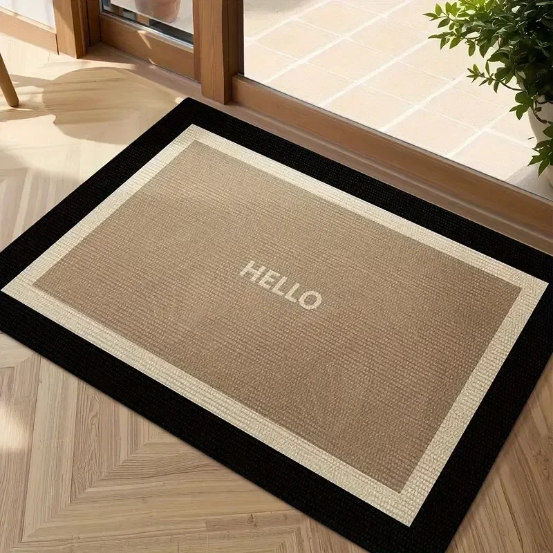 Hello Welcome Doormat البوليستر غير القابل للانزلاق وقابل للغسل في الأماكن المغلقة والخارجية وغسل اليد فقط ديكور للمطبخ المدخل