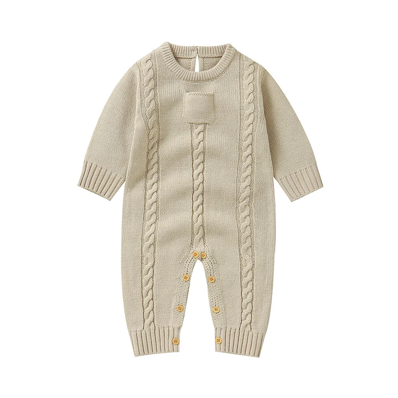 

Winter Baby Rompers Clothes Autumn Casual Beige Long Sleeves Knitted Newborn Boys Girls Jumpsuits Outfits 0-18m Infant Playsuits