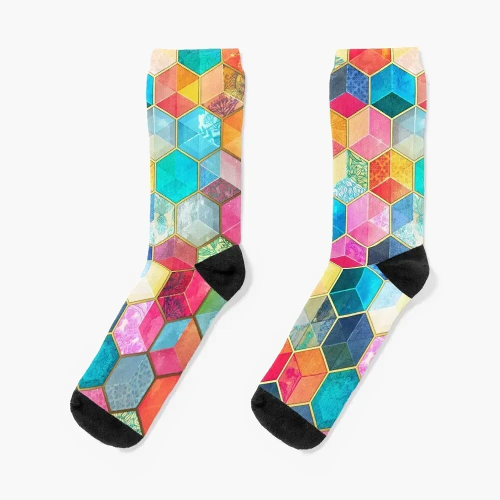 Crystal Bohemian Honeycomb Cubes - colorful hexagon pattern Socks tennis Children's Woman Socks Men's