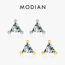 Modian Real 925 Sterling Silver High Quality Mini Cute Triangle Dazzling CZ Stud Earrings For Women Girls Wedding Fine Jewelry