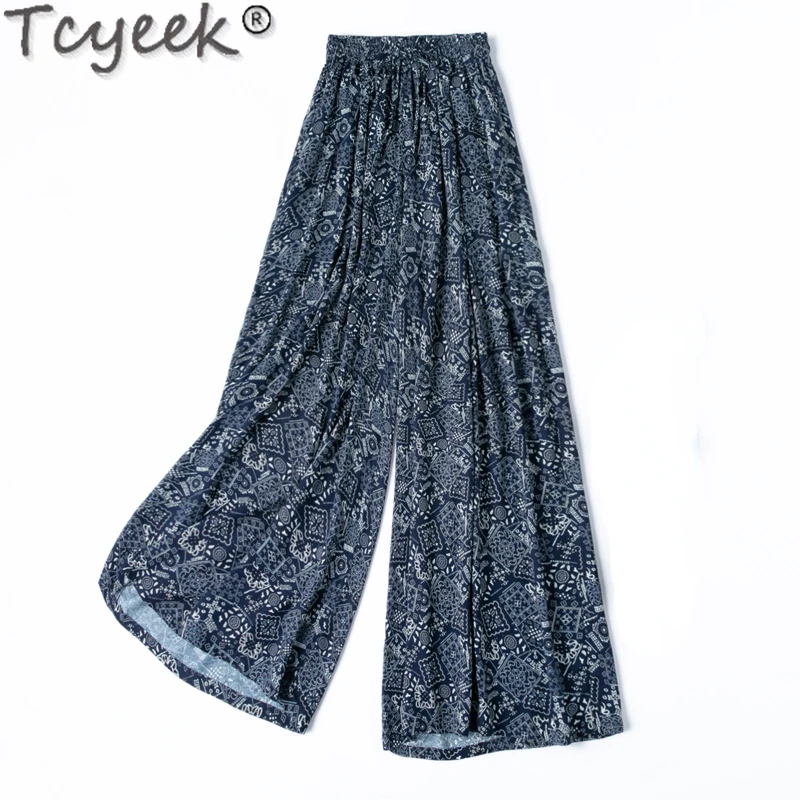 Tcyeek 70% Mulberry Silk +30% Cotton Pants Wide Leg Pants Women Summer Clothes Casual Woman Trousers Long Pants Pantalones Mujer