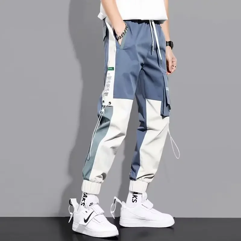 Classic Streetwear Casual Men Ribbons Harem Jogging Pants Male Slim Fit Spring Cargo Pants Multi-Pockets Women Trousers K91