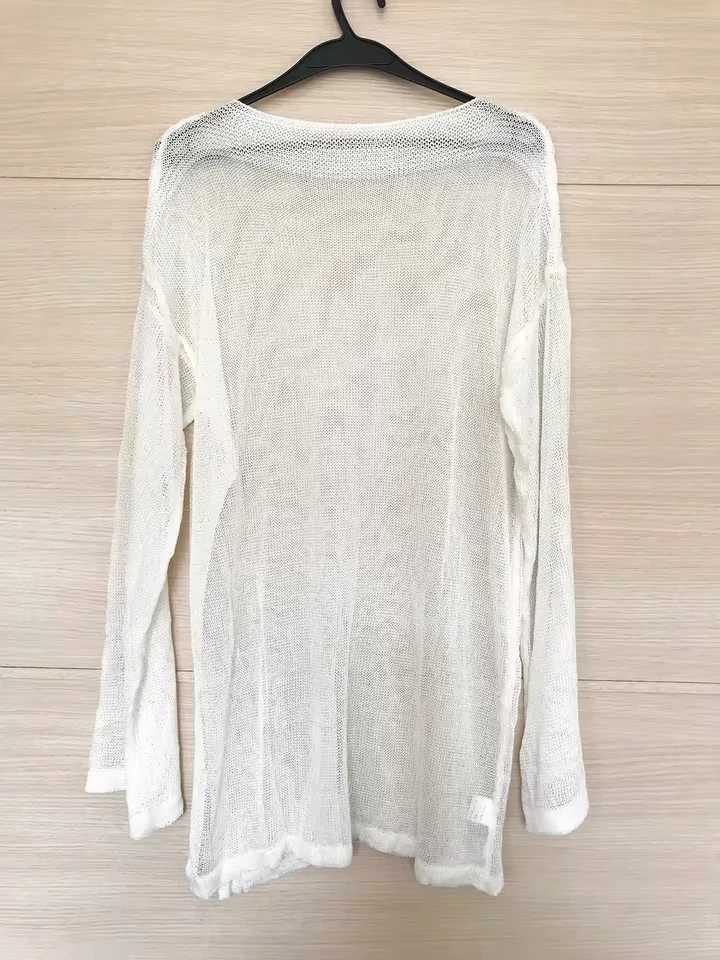 

2026 See Through Top Mesh Sheer Long Sleeve Tunic Beach Cover Up Cover-ups Beach Dress Beach Wear Beachwear Female Women V3557
