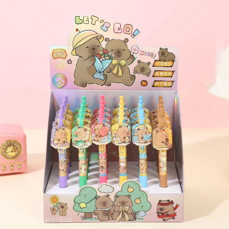 

24pcs/lot Creative Capybara Press Gel Pen Cute 0.5mm Black Ink Neutral Pen Gift Stationery Office School Supply