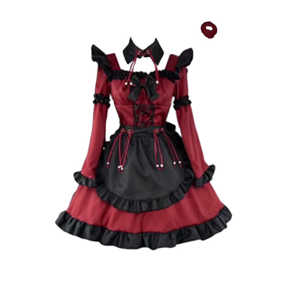 Christmas New Year Gothic Lolita Red Maid Dress Woman Spring and Autumn New Women's Long Sleeve Ruffles Short Dresses for Women