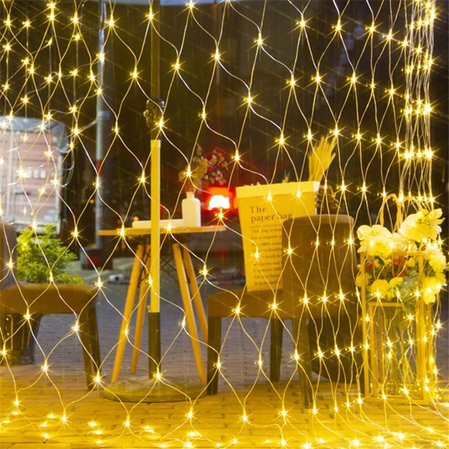 Novel 3*2M 2*2M LED Fairy Mesh Curtain Lights Waterproof 8 Modes Christmas Garland Icicle String Lights for Indoor Outdoor Decor