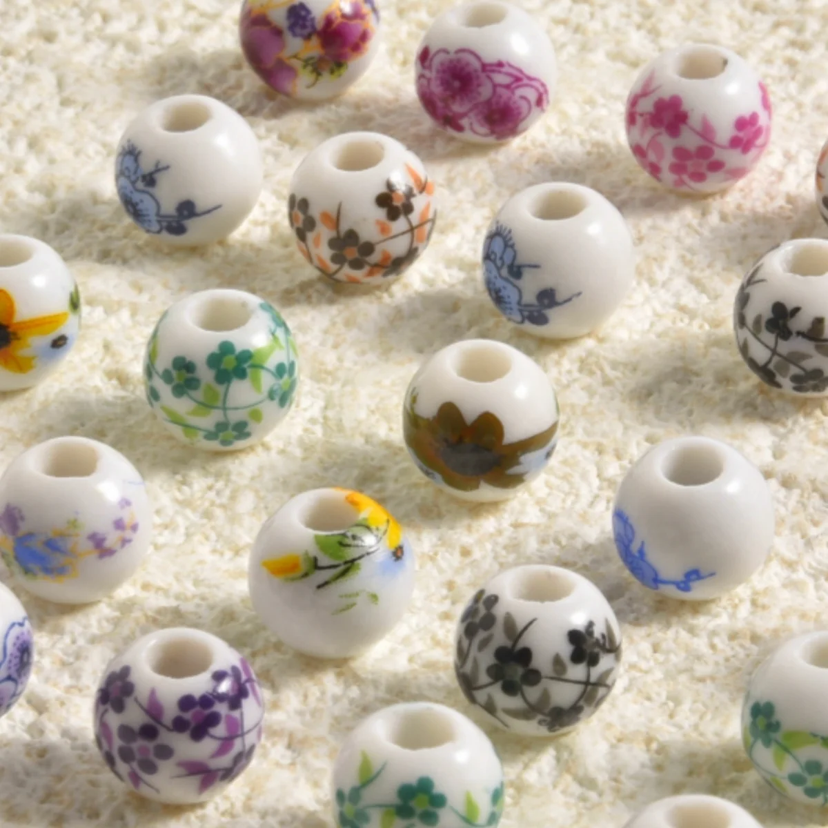 Fashion 10/30/50/100pcs/lot 8mm Round Ceramic Beads Colorful Flower Patterns Loose Spacer Beads For DIY Charms Bracelet Necklace