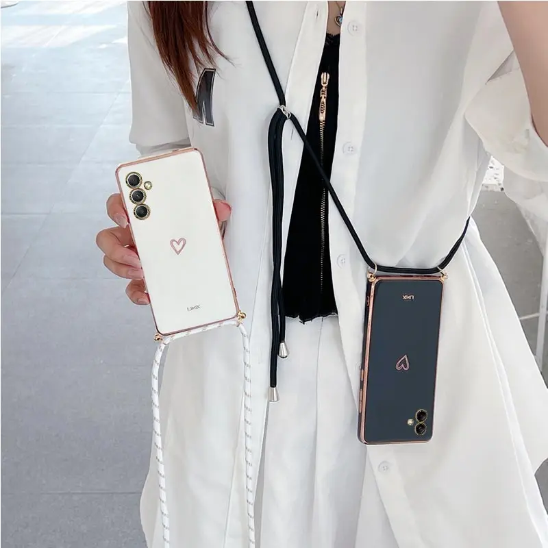 M 23 54 Crossbody Lanyard Strap Plating Case For Samsung Galaxy M23 M22 M32 M11 M14 M42 M31 M30S M33 M53 M51 M52 M54 4G 5G Cover