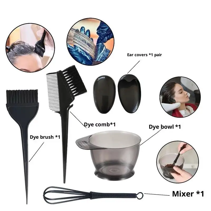 Juego de cuencos de cepillo para tinte de cabello, 4/6 Uds., con tapas para las orejas, mezclador de tinte, aplicador para teñir el cabello, accesorios de estilismo para peluquería