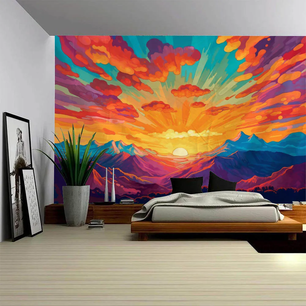 

Sunrise Colorful Landscape Tapestry Starry Sky Aurora Bedroom Aesthetic Decoration Dreamy Forest Polyester Fiber Tapestry