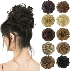 Messy Bun Hair Piece Hair Bun Scrunchies Synthetic Medium Brown Wavy Curly Chignon Ponytail Hair Extensions Thick Updo