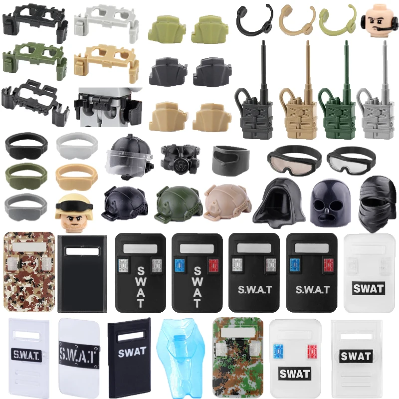 WW2 Military Building Blocks Soldier Figures Accessories Knee Protectors Goggles Tactical Belts Headphones Bricks Toys Kids Gift