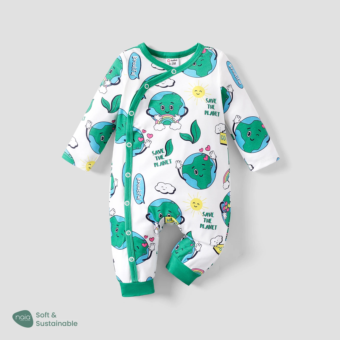 

PatPat Baby Boy/Girl Naia Environmental Themes Earth Print Long Sleeve Jumpsuit