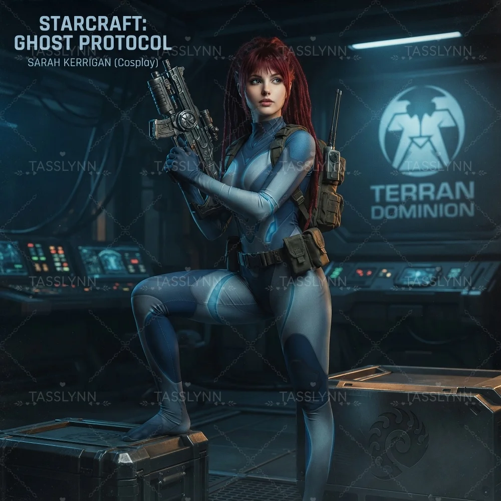 Queen of Blades Sarah Kerrigan Cos Suit, Terran Ghost Agent Mecha Zentai Jumpsuit, Women Sci-Fi Armor Bodysuit view 6