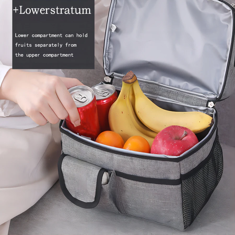 New Bento Bags Thickened Double Lunch Bags Portable Shoulder Picnic Insulated Bags Double Layer Ice Packs