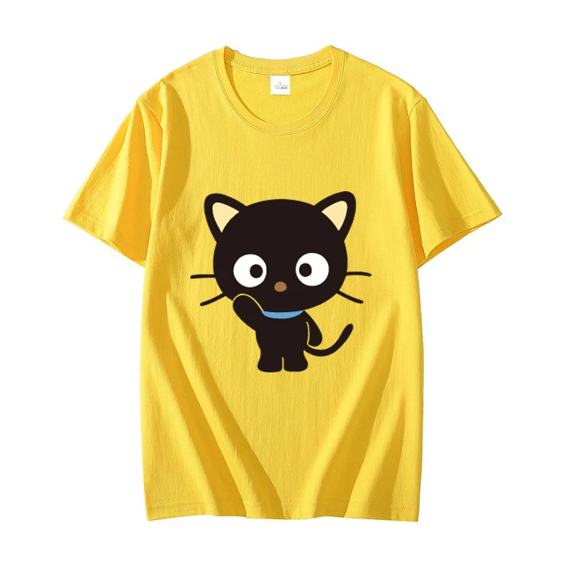 Chococat Waving Men T-shirt Summer Short Sleeve Women Tee Shirts 100% Cotton 2025 New Fashion Couple Clothes Tops